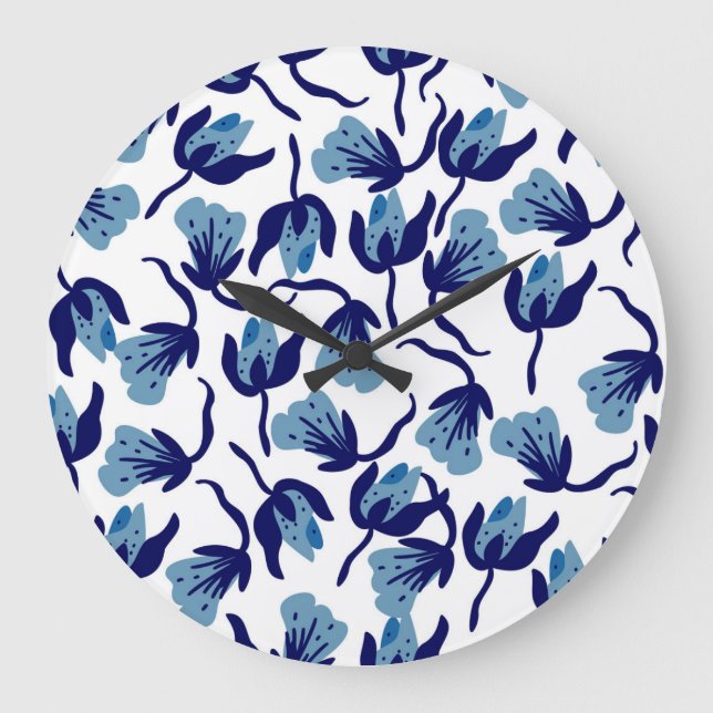 Blue Pansy-Blommigt: Handritad sömlös. Stor Klocka (Framsida)