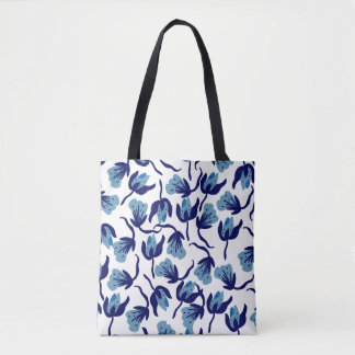 Blue Pansy-Blommigt: Handritad sömlös. Tygkasse