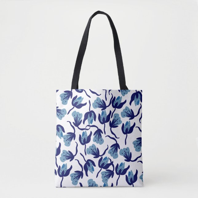 Blue Pansy-Blommigt: Handritad sömlös. Tygkasse (Framsida)