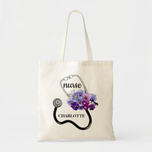 Blue Pansy Blommigt Stethoscope Nurse Tygkasse