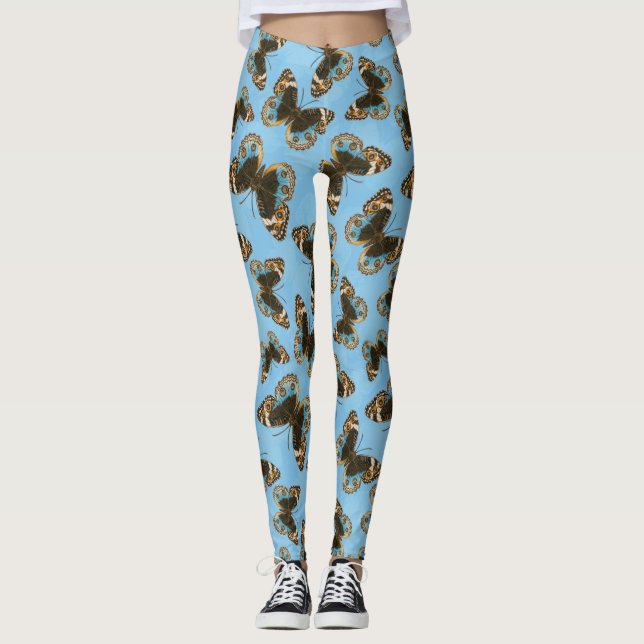 Blue Pansy Butterfly mönster Leggings (Framsida)