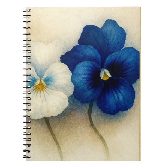 Blue Pansy Floral Notebook – Hand Painted  Anteckningsbok (Framsidan)