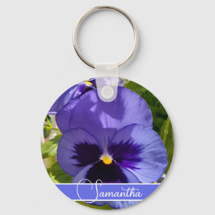 Blue Pansy Flower Blommigt Womans Namn Nyckelring