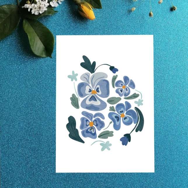 Blue Pansy Flowers Aesthetic Pansies Helg Vykort (Skapare uppladdad)