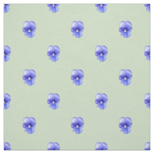 Blue Pansy on Mint - Fabric Tyg