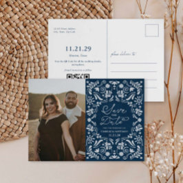 Blue Papel Picado Photo Save Date Postcard Spara Datumet
