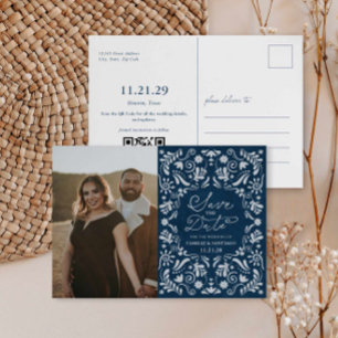 Blue Papel Picado Photo Save Date Postcard Spara Datumet