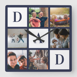 Blue Pappa Colorblock Six Photo Collage Personlig Fyrkantig Klocka