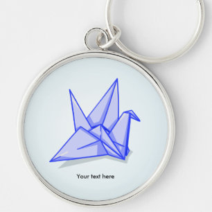 Blue Papper Crane Rund Silverfärgad Nyckelring