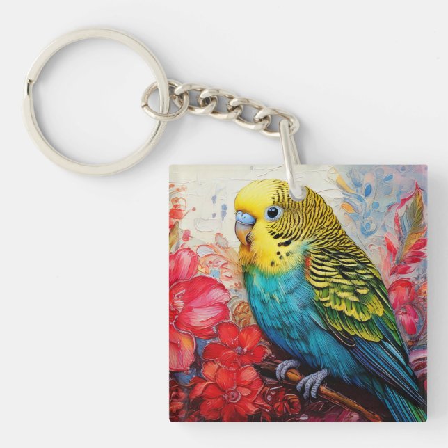 Blue Parakeet med Flowers (Framsidan)