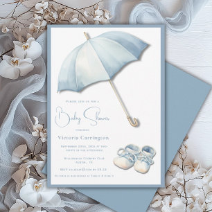 Blue Parbrella Baby Shoes Baby Shower Inbjudningar