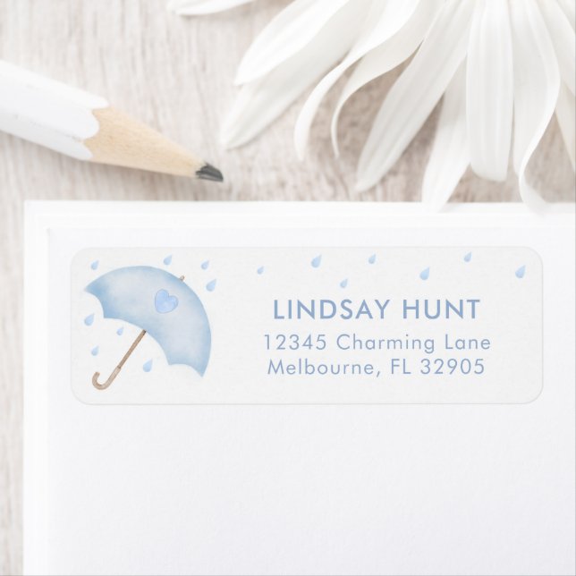 Blue Parbrella Baby Shower Return-adressetikett Returadress Etikett (Insitu)