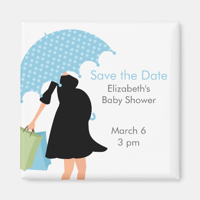 Blue Parbrella Mamma Baby Shower Magnet (Framsidan)