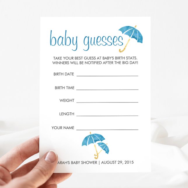 Blue Parbrellas Baby Shower Guessing Game Rådkort (Skapare uppladdad)