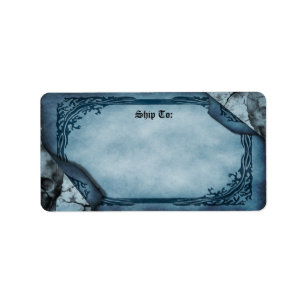 Blue Parchment Rulla Gothic Shipping Label Adressetikett