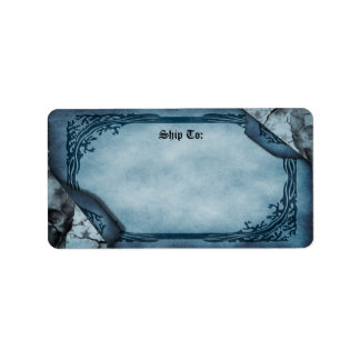 Blue Parchment Rulla Gothic Shipping Label Adressetikett