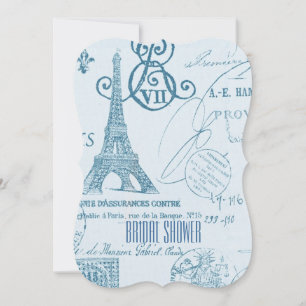 Blue paris eiffel torn vintage möhippa inbjudningar
