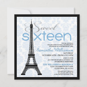 Blue Paris Sweet 16 inbjudningar