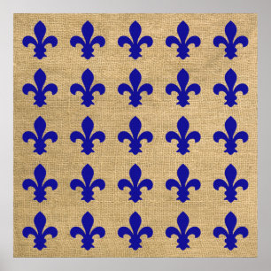 Blue Parisian Moods Fleur de Lys Mönster Poster