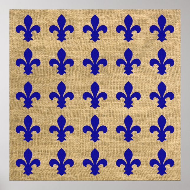 Blue Parisian Moods Fleur de Lys Mönster Poster (Framsidan)