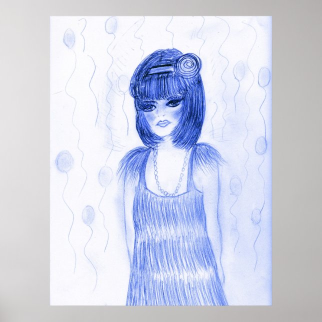 Blue Party Girl Flapper Poster (Framsidan)