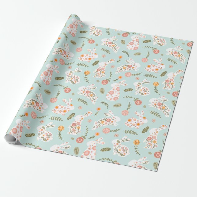 Blue Påsk Rabbit Illustration Abstrakt Bunny Presentpapper (Utrullad)