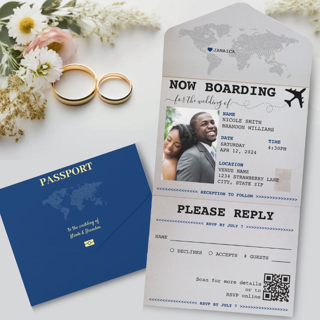Blue Passport Jamaica Destination Wedding (Blue Passport Jamaica Destination Wedding All In One Invitation)