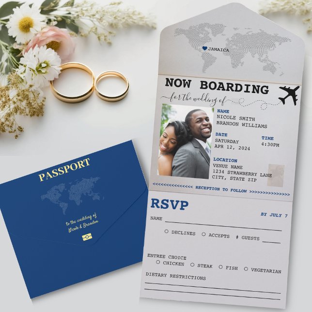 Blue Passport Jamaica Destination Wedding (Blue Passport Jamaica Destination Wedding All In One Invitation)