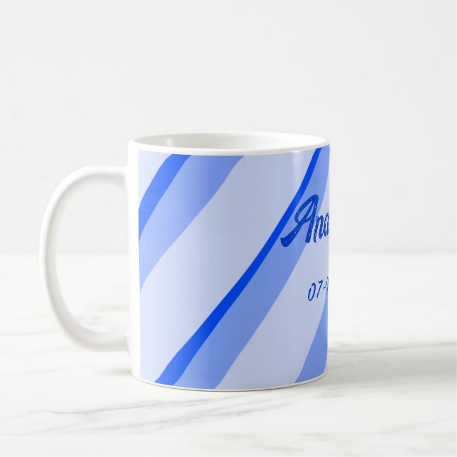 Blue pastel add name date boho retro lines pattern kaffemugg (Vänster)