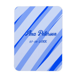 Blue pastel add name date boho retro lines pattern magnet