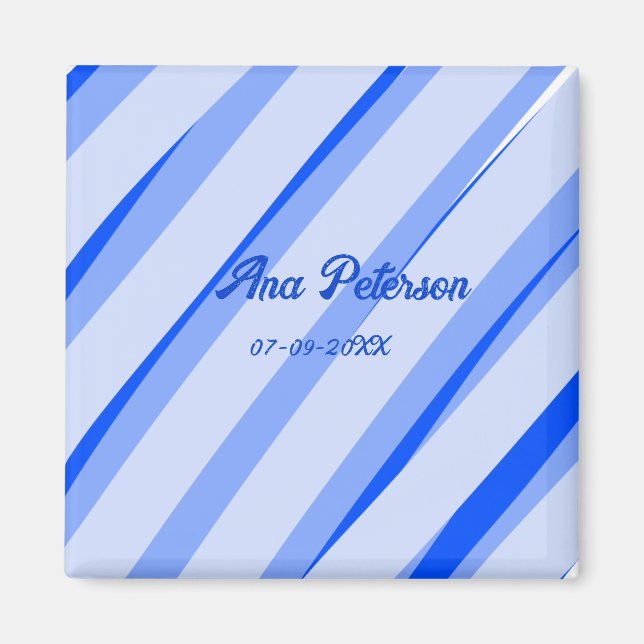 Blue pastel add name date boho retro lines pattern magnet (Framsidan)