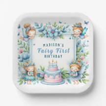 Blue Pastel Blommigt Fairy First Birthday -