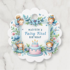 Blue Pastel Blommigt Fairy First Birthday - Gåvor Etiketter