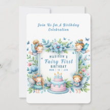 Blue Pastel Blommigt Fairy First Birthday -