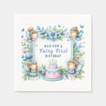 Blue Pastel Blommigt Fairy First Birthday -