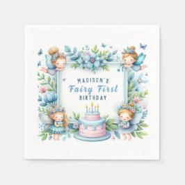 Blue Pastel Blommigt Fairy First Birthday - Pappersservett