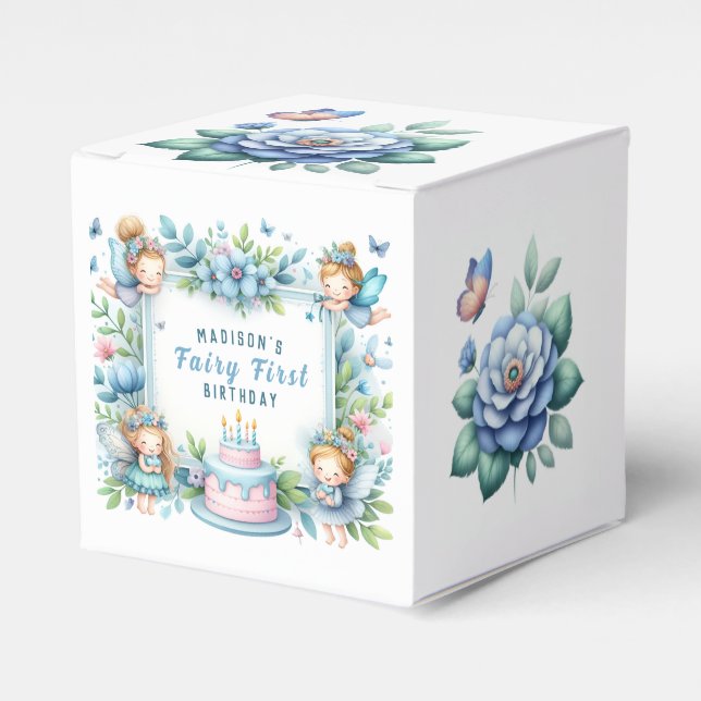 Blue Pastel Blommigt Fairy First Birthday - Presentaskar (Framsidan Sidan)