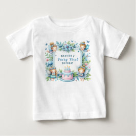 Blue Pastel Blommigt Fairy First Birthday - T Shirt
