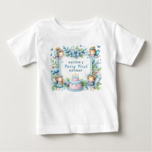 Blue Pastel Blommigt Fairy First Birthday - T Shirt