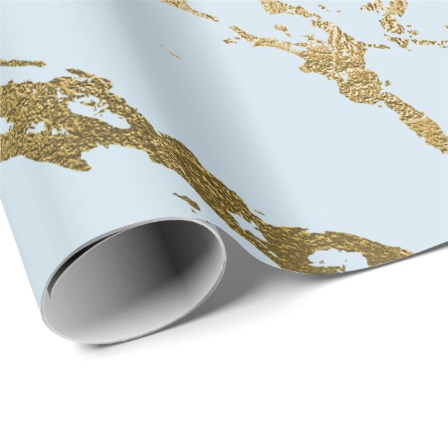Blue Pastel Celestial Guld Marble Shiny Glam Presentpapper (Rullad Hörn)