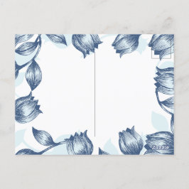 Blue Pastel Elegance: Tulip Silhouette Blommigt Pa Vykort