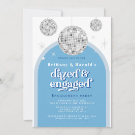 BLUE Pastel Elegant Retro Disco-Förlovning, foto Inbjudningar