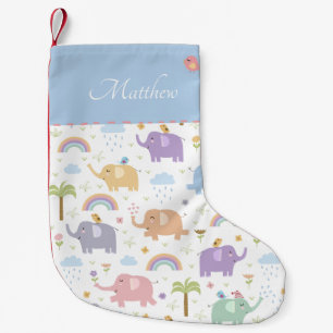 Blue Pastel Elephant Mönster for Little Boy Liten Julstrumpa