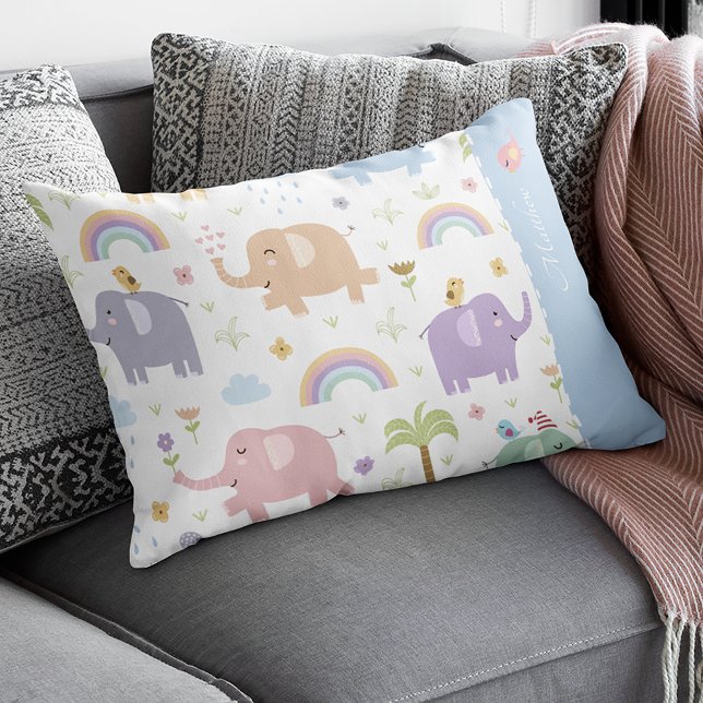 Blue Pastel Elephant Mönster for Little Boy Prydnadskudde (Skapare uppladdad)