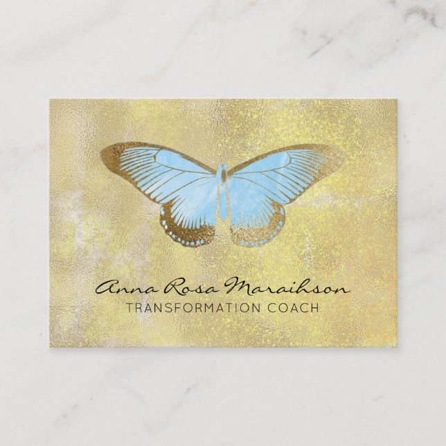 *~* Blue Pastel Glitter Fantasy Gilded Butterfly Visitkort (Framsida)