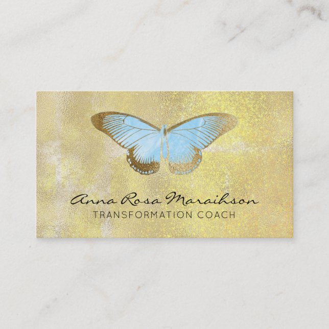 *~* Blue Pastel Glitter Gilded Butterfly Fantasy Visitkort (Framsida)