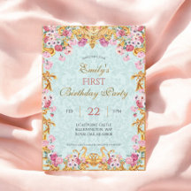 Blue Pastel Guld First Baroque Rococo Birthday