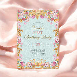 Blue Pastel Guld First Baroque Rococo Birthday Inbjudningar