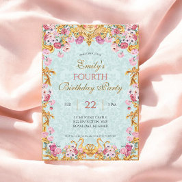 Blue Pastel Guld Fjärde Baroque Rococo Birthday Inbjudningar