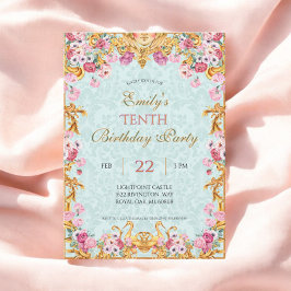 Blue Pastel Guld tionde Baroque Rococo Birthday Inbjudningar